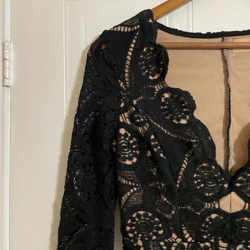 Love Triangle Black Lace Long Sleeve V-Neck Mini Dress - Picture 8 of 15